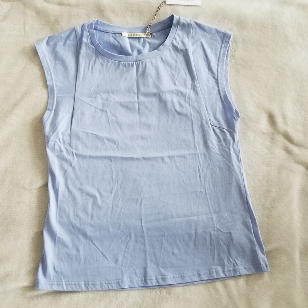 Ellison Women's Small Short Sleeve Top Tee Blue Crewneck S NWT